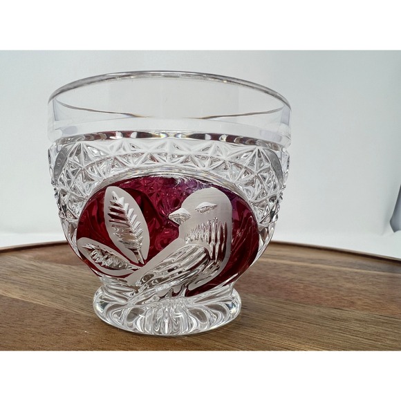 Vintage Crystal Cut Ruby Red Glass Teacups Set of 6 Etched Floral Design - Picture 9 of 12